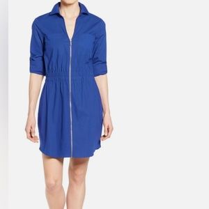 MICHAEL KORS Roll Tab Sleeve Zip Front Shirt Dress Navy or Royal Size 1X